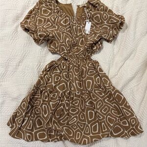 Stitch and Feather Stylish Brown Geometric Mini Dress